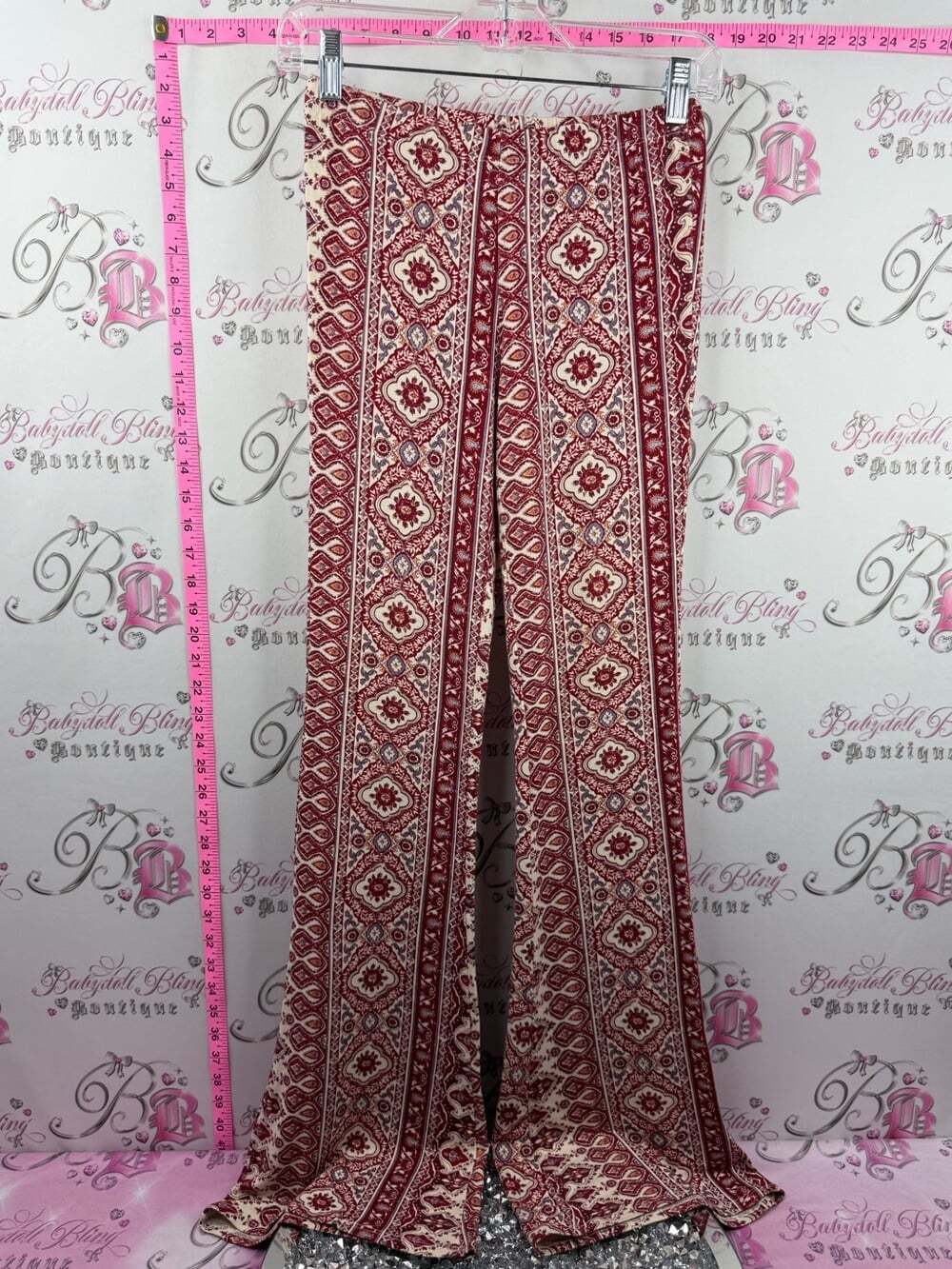 Billabong wide leg pants paisley Red and Cream Printed Wide-Leg Pants